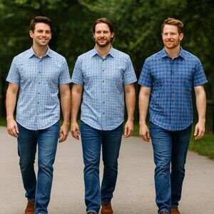 3 Four Way Stretch Mens Shirts XL Blue/White Identicle With Different Patterns